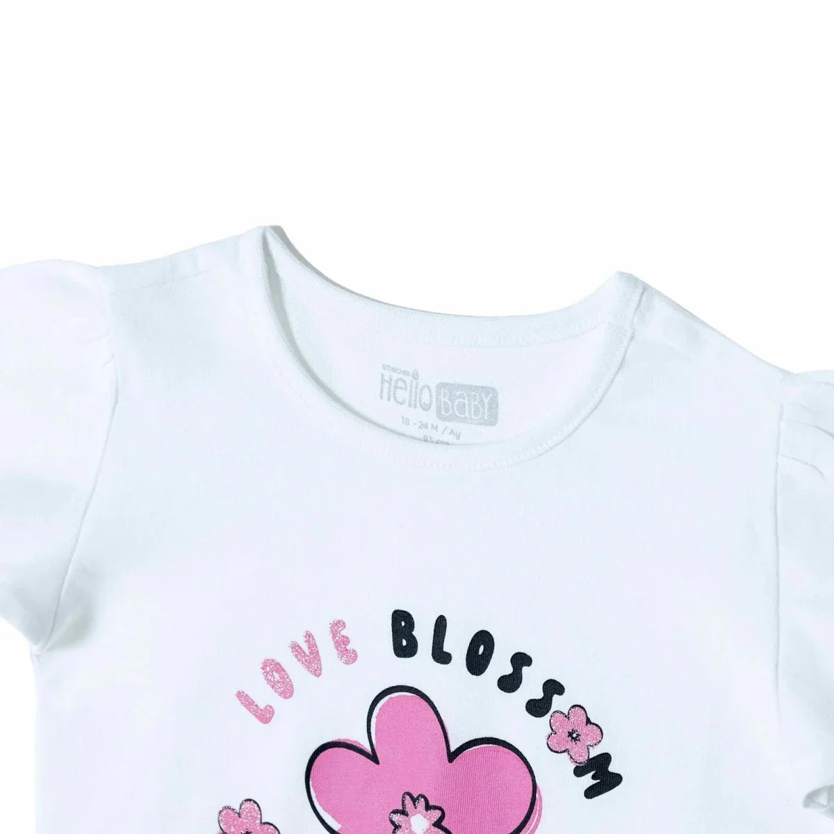 HelloBaby Girls T-shirt Floral Print Crew Neck Short Sleeve - Ecru