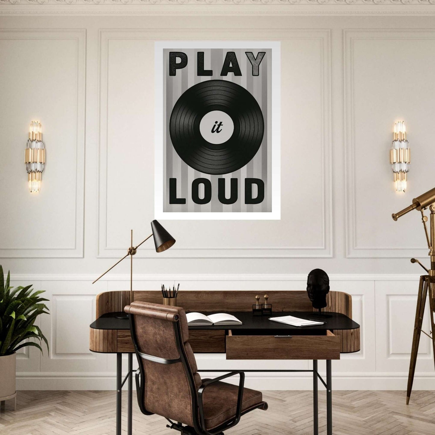 Play It Loud Vinyl Record Wall Art – Retro Music Poster for Studio & Home Decor