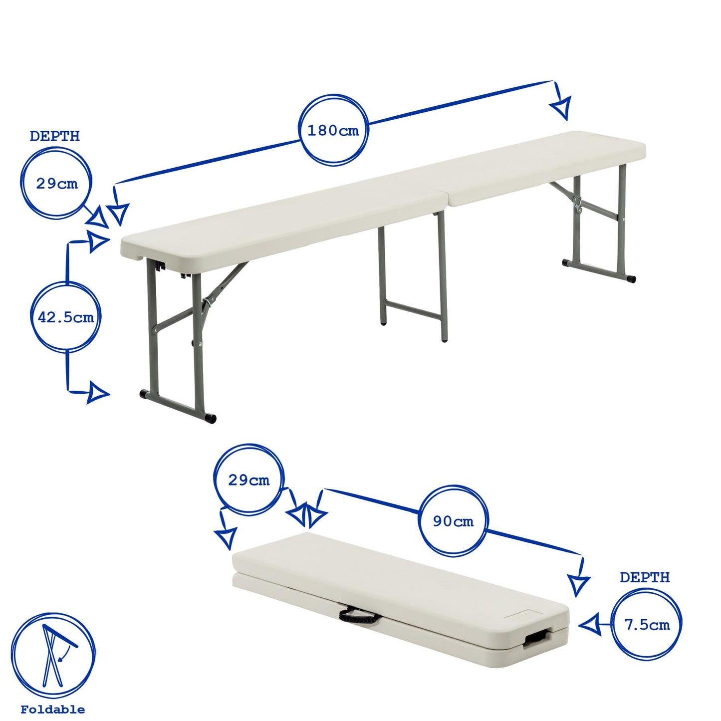 Folding Table, Bench & Chair Set - 180cm (6ft)