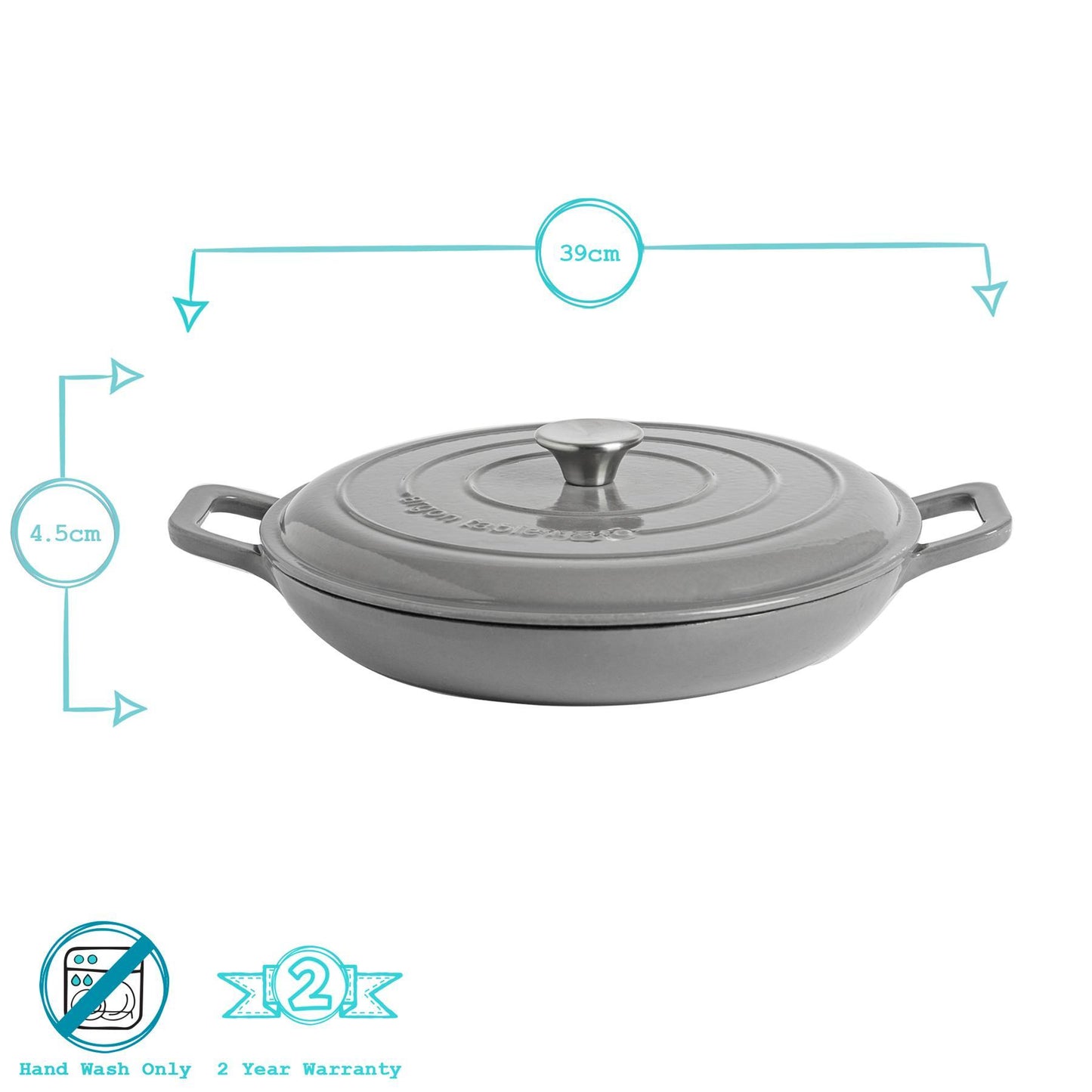 2.3L Dark Grey Cast Iron Shallow Casserole Dish