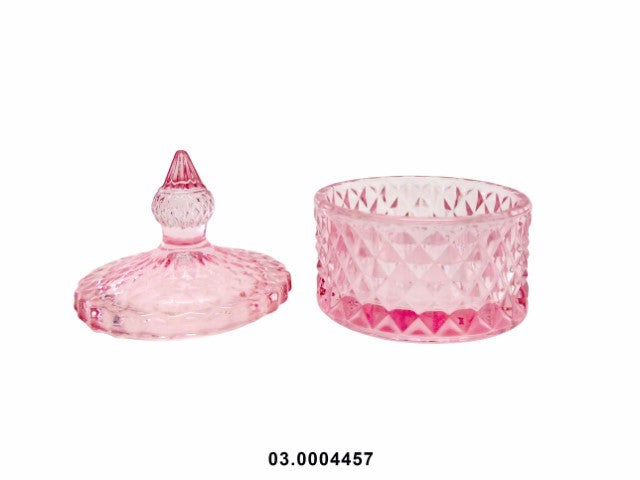 VIDRO - LIGHT PINK GLASS CANDY BOX 9X11CM