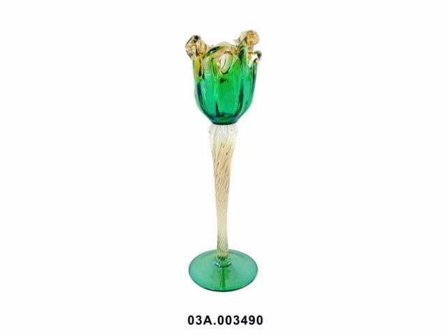 MURANO GLASS - "VENEZIA" CANDLEHOLDER HONEY GREEN COLOR 40CM