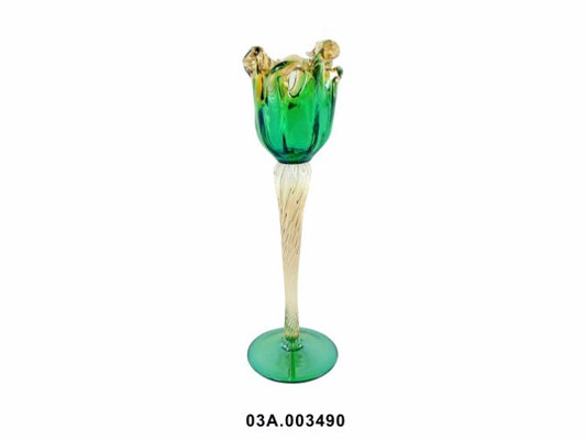 VIDRO T.MURANO -CASTIÇAL "VENEZIA" COR VERDE MEL 40CM