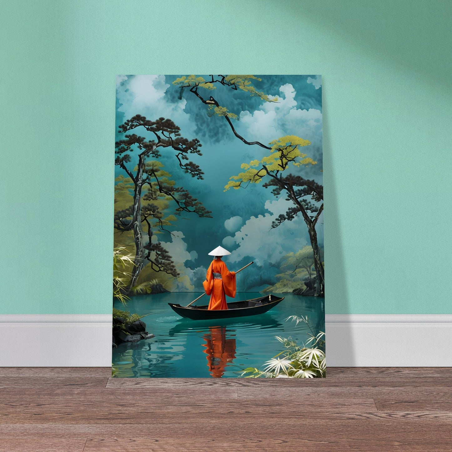 Serene Kimono Art Print – Traditional Japanese Poster | Turquoise Water Design