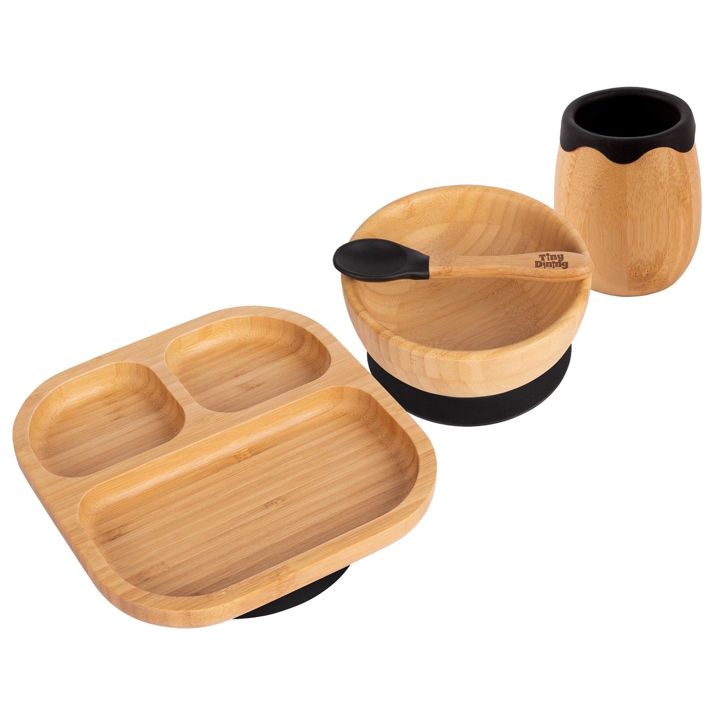 4pc Divided Bamboo Suction toddler, baby and Children's Feeding Set