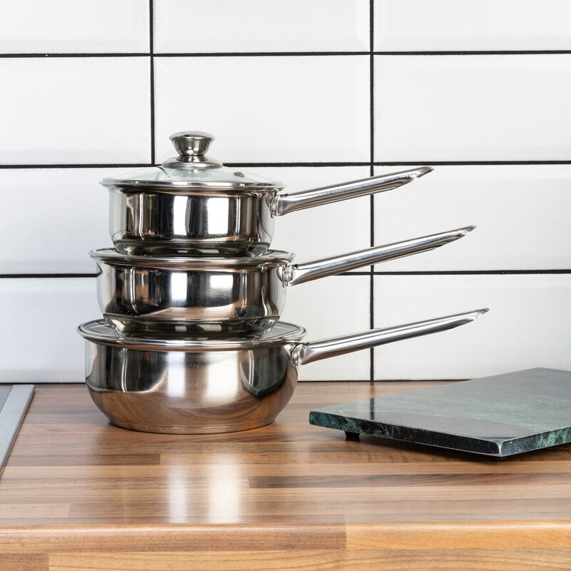 Crosse Set of 3 Stainless Steel Saucepans with Glass Lids