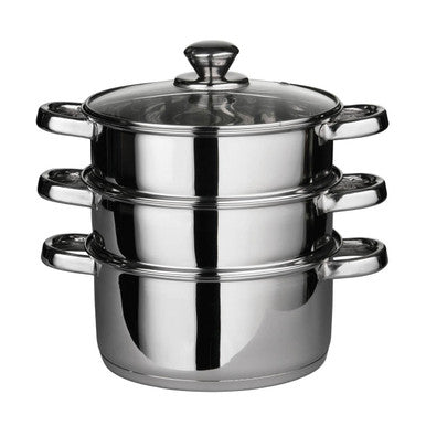 3 Tier Stainless Steel Steamer with Glass Lid | Crosse