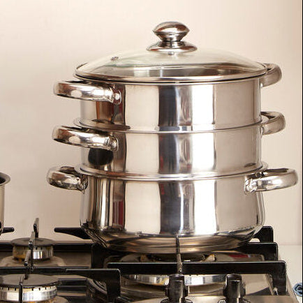 3 Tier Stainless Steel Steamer with Glass Lid | Crosse