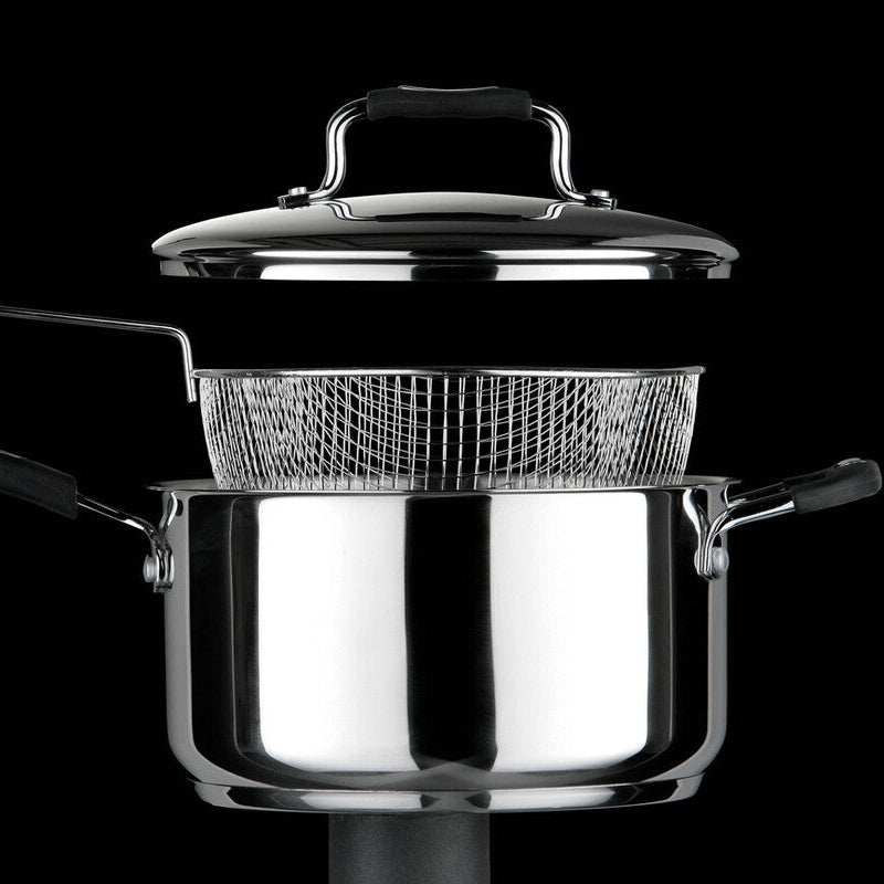 22 Cm Stainless Steel Chip Pan with Glass Lid and Wire Basket | Tenzo