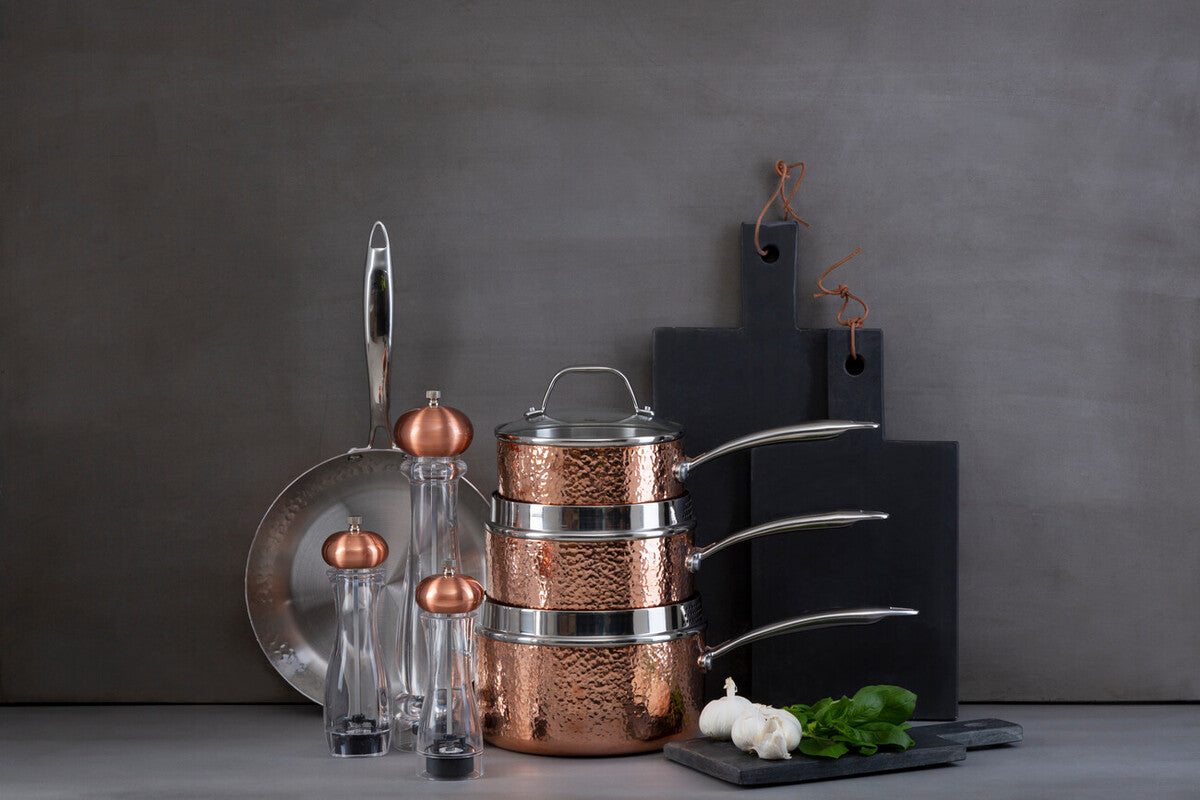 Minerva Copper Finish Large 20 cm Hammered Saucepan with Lid