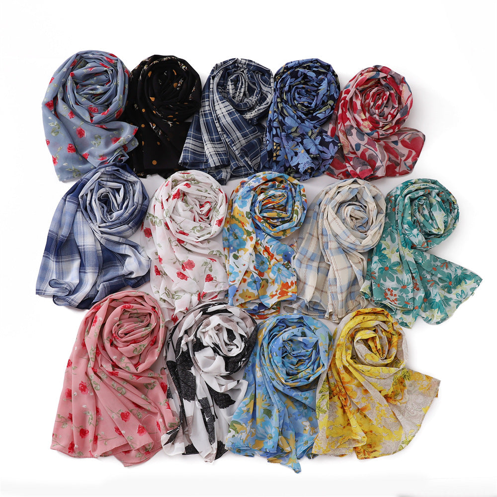 Versatile Chiffon Scarf - Lightweight Printed Shawl & Wrap