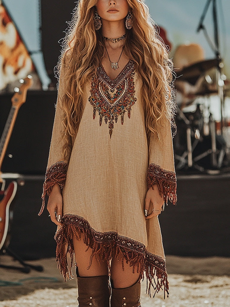 Lace Loose Print Dress Girls