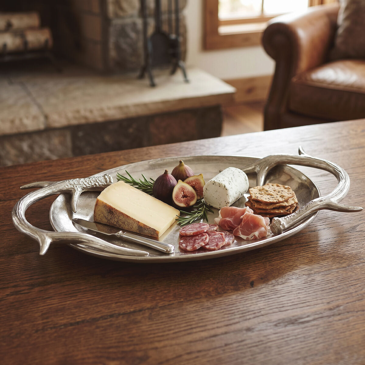 Antler Silver Aluminium Serving Tray with Antler Handles