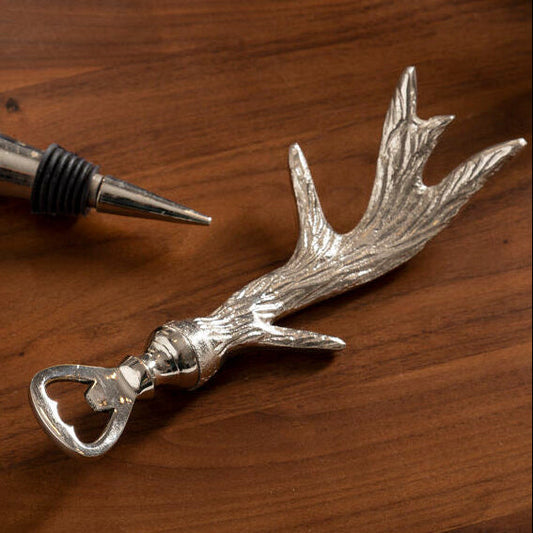 Antler Silver Aluminium Bottle Opener with Antler Handle
