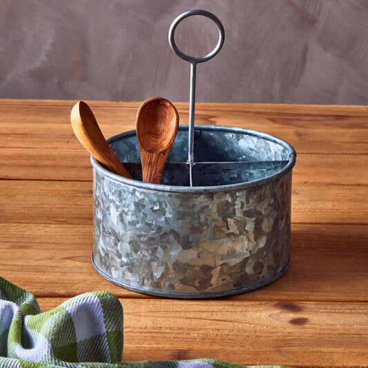 Galvanised Steel 4 Compartment Round Cutlery Caddy | Drummond