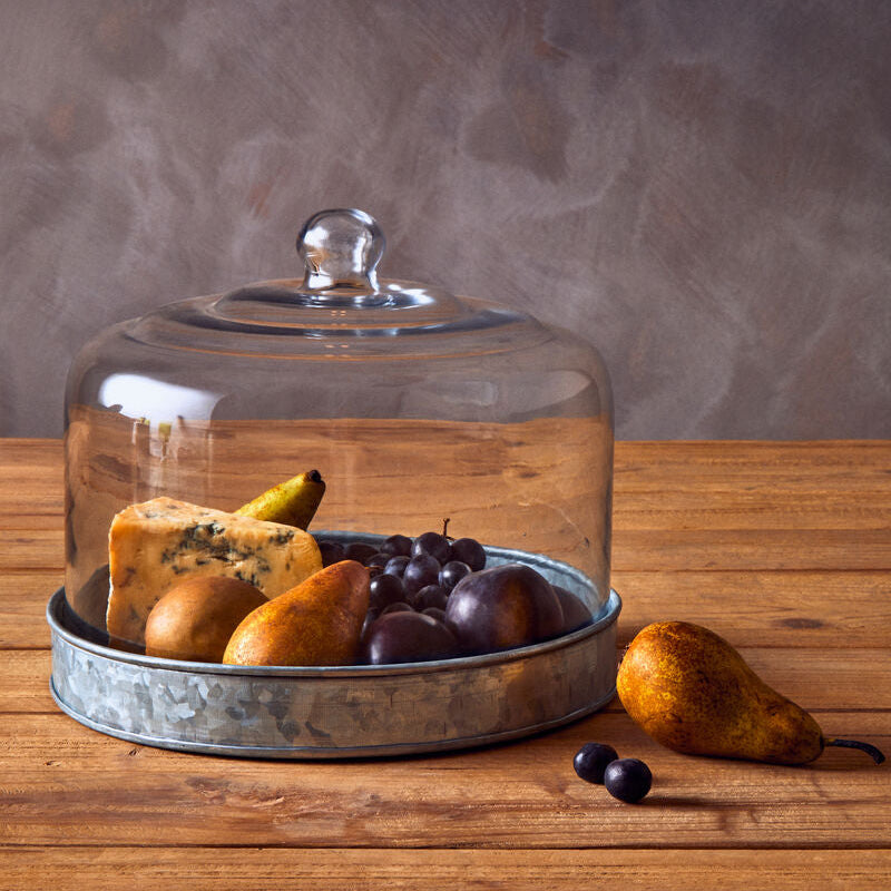 Drummond Galvanised Steel Cake Plate With Glass Dome