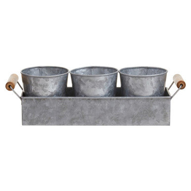 Set of 3 Galvanised Steel Flower or Herb Pots with Tray | Drummond