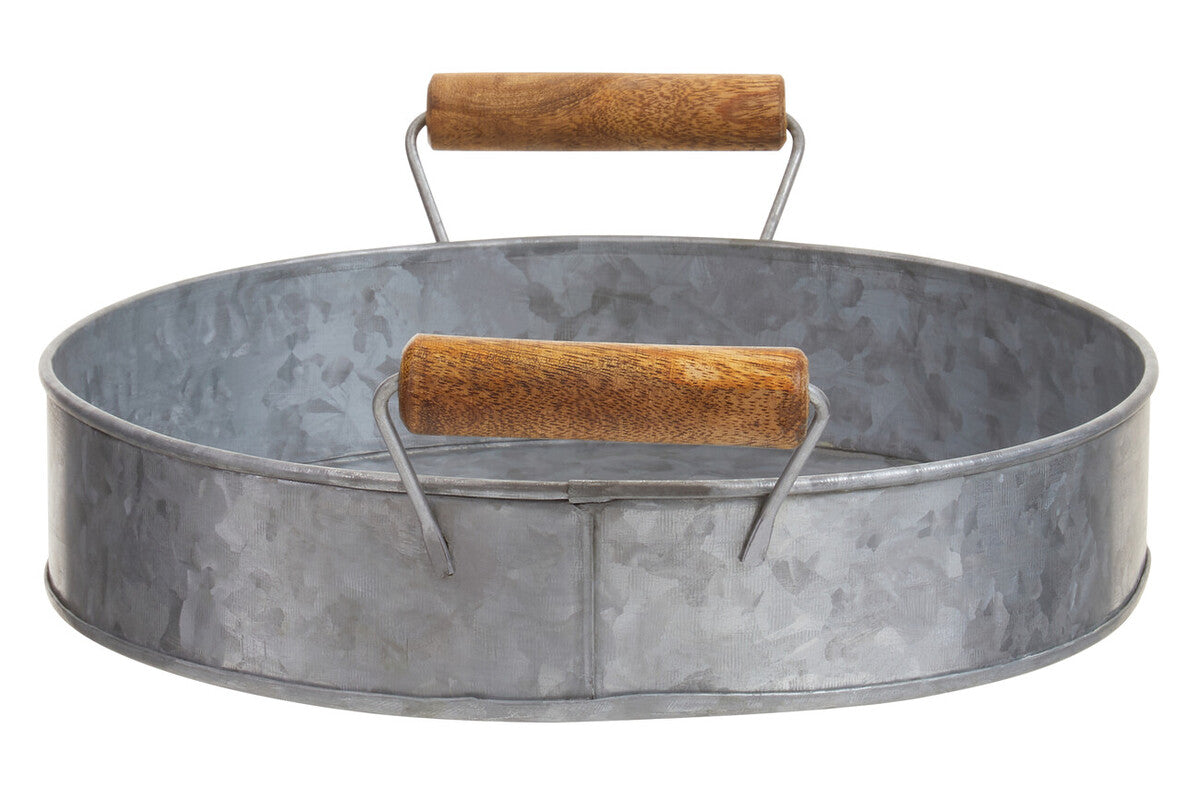 Galvanised Steel Round Tray with Wood Handles | Drummond