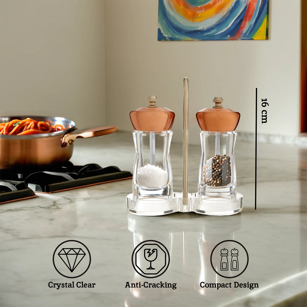Cody Copper Salt And Pepper Mill Set On Stand