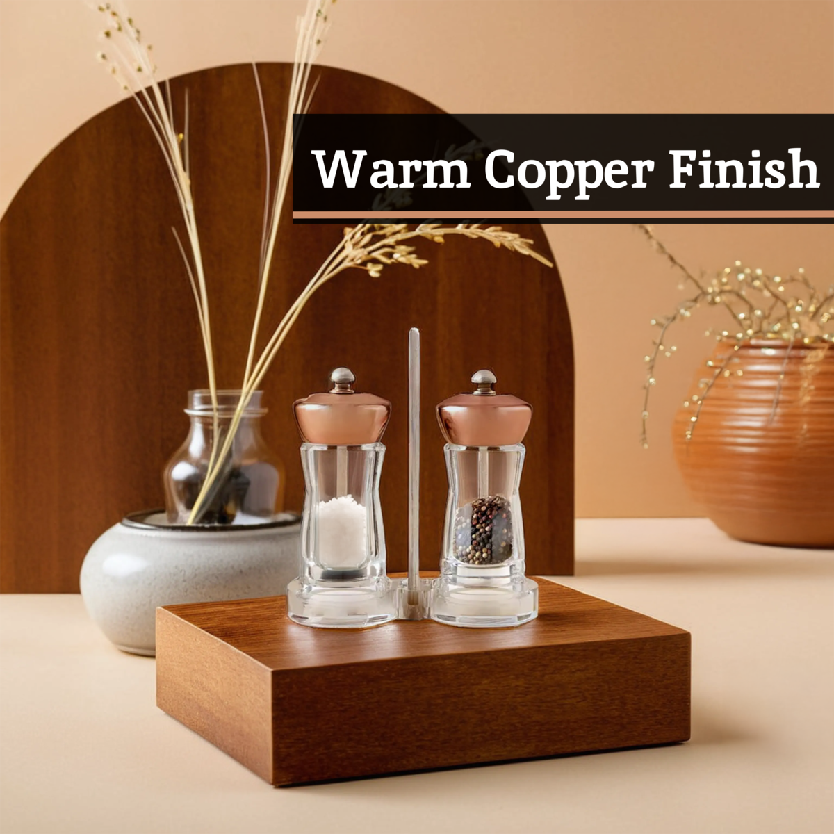 Cody Copper Salt And Pepper Mill Set On Stand