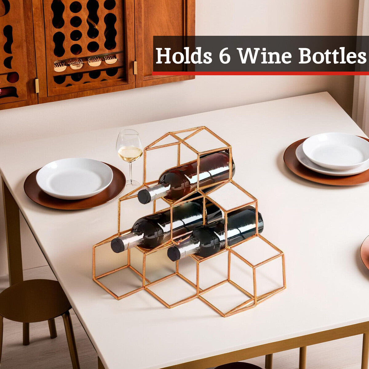 Vertex 6 Bottle Copper Finish Wine Rack