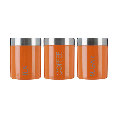 Orange Enamel Tea Coffee & Sugar Set