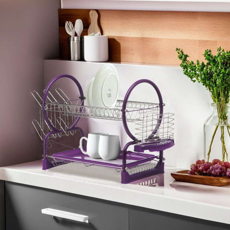 Laurie Purple Enamel Frame 2 Tier Dish Drainer