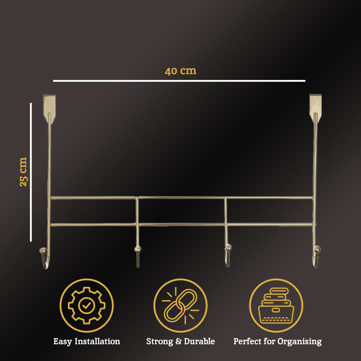 4 Hook Champagne Gold Over Door Hanger | Jaxen