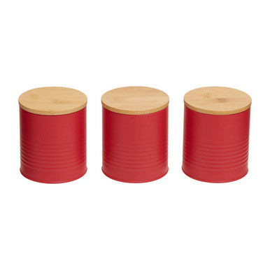 Alton Red Metal Canister Set of 3 with Bamboo Lids