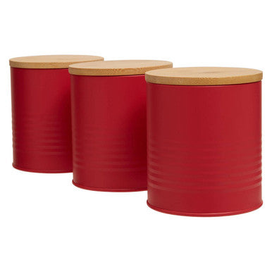 Alton Red Metal Canister Set of 3 with Bamboo Lids