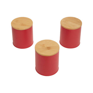 Alton Red Metal Canister Set of 3 with Bamboo Lids