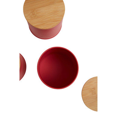 Alton Red Metal Canister Set of 3 with Bamboo Lids