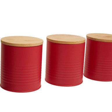 Alton Red Metal Canister Set of 3 with Bamboo Lids