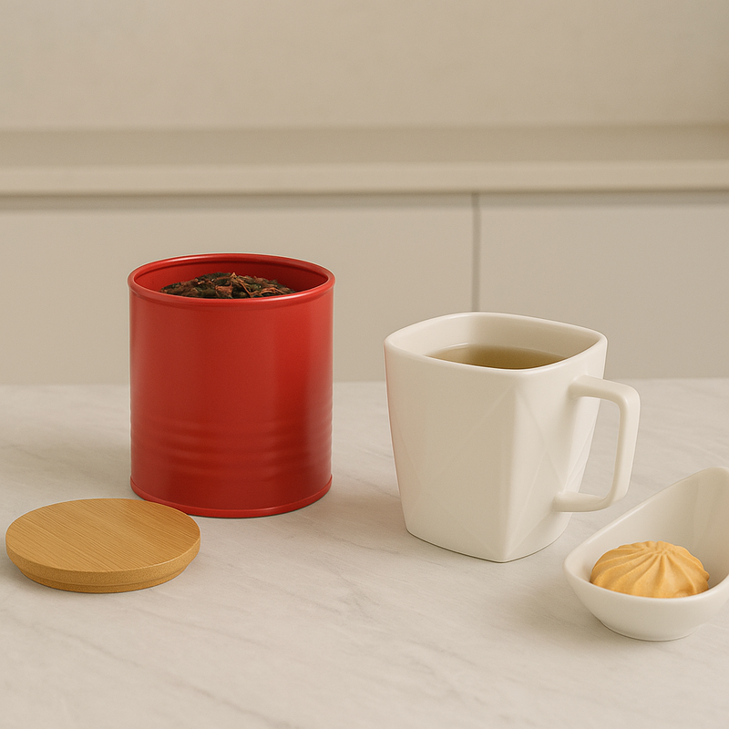 Alton Red Metal Canister Set of 3 with Bamboo Lids