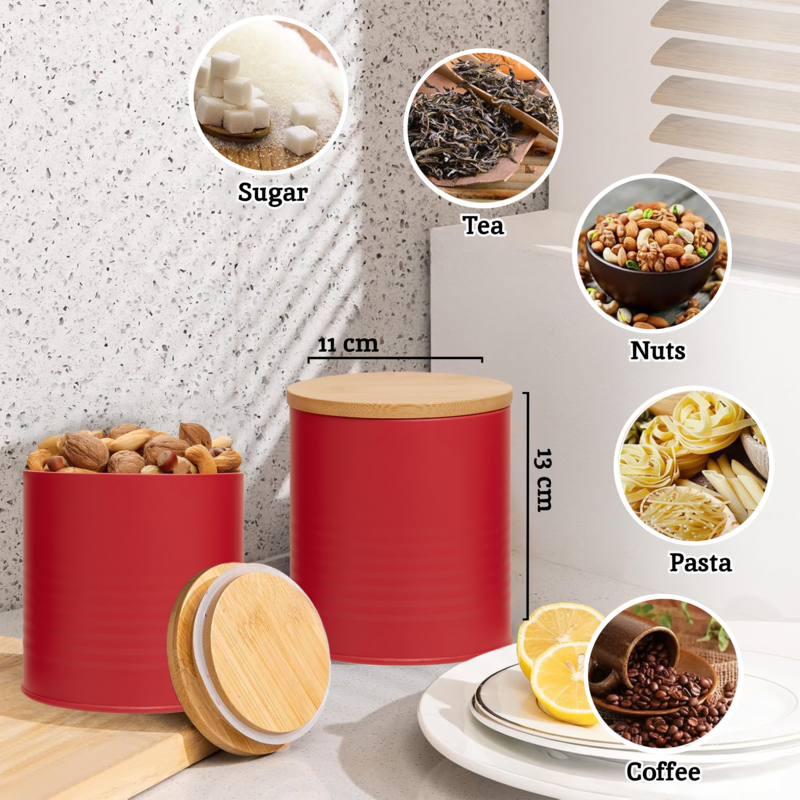 Alton Red Metal Canister Set of 3 with Bamboo Lids