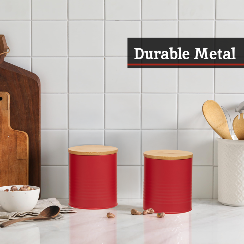 Alton Red Metal Canister Set of 3 with Bamboo Lids