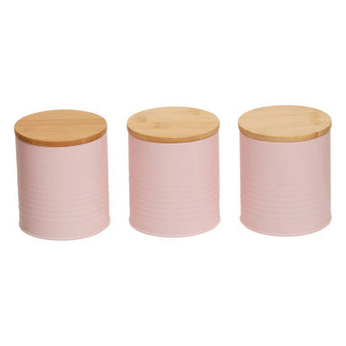 Alton Pink Metal Canister Set of 3 with Bamboo Lids