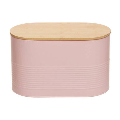Alton Pink Metal Bread Bin with Bamboo Lid