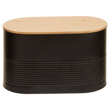 Alton Black Metal Bread Bin with Bamboo Lid