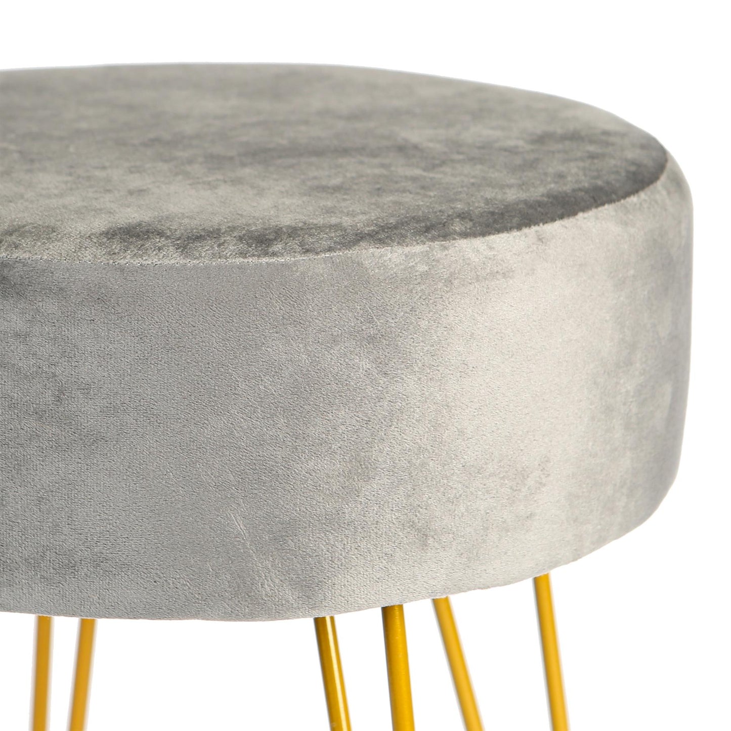 Grey Round Velvet Footstool