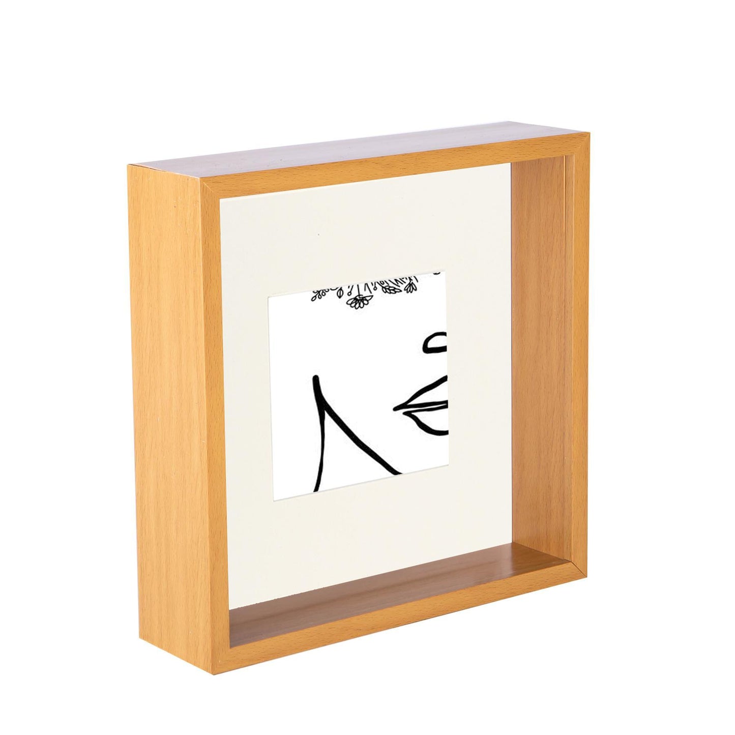 8" x 8" Light Wood 3D Deep Box Photo Frame - with 4" x 4" Mount