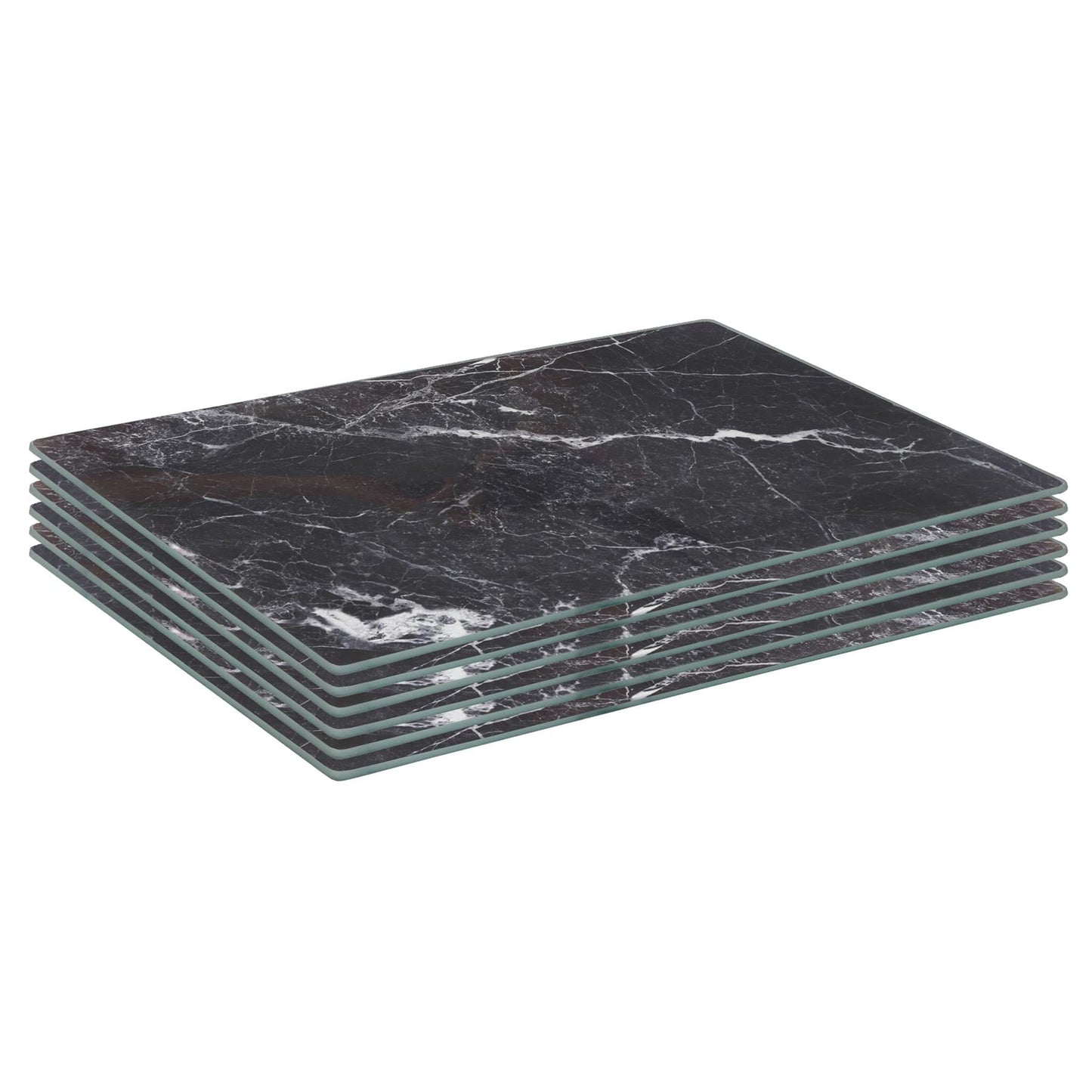 Rectangle Glass Placemats - 30cm x 20cm - Marble - Pack of 6
