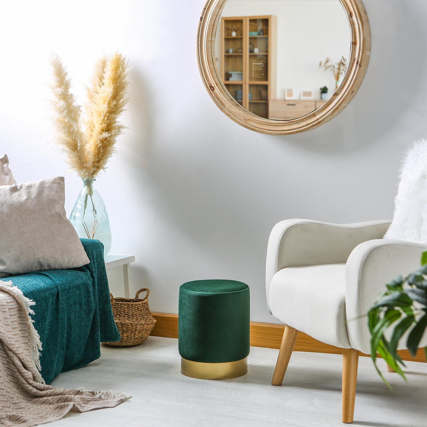 Round Velvet Footstool