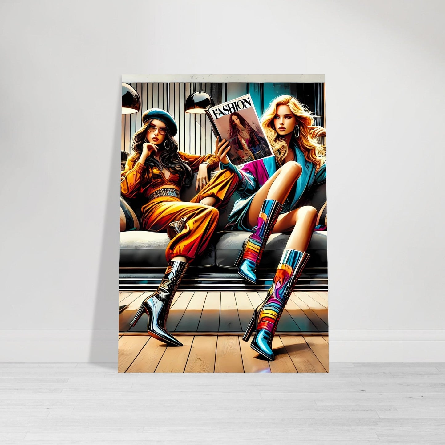 Fashion Lounge Poster – Stylish High Heel & Magazine Scene