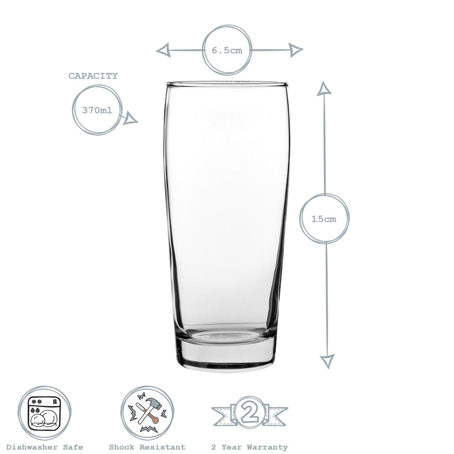 370ml Bardi Willi Becher Beer Glasses - Pack of Six