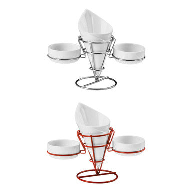 Hollywood French Fry Cone With 2 Dip Dishes On Red Stand