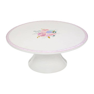 Amelie White Ceramic Cake Stand with Floral Pattern