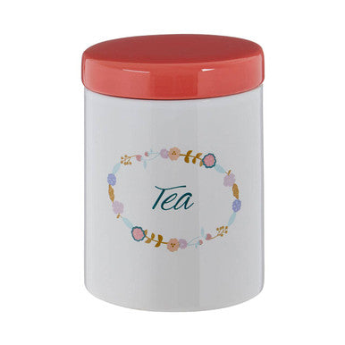 Amelie White Ceramic Tea Canister with Floral Pattern