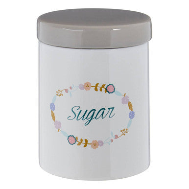 Amelie White Ceramic Sugar Canister with Floral Pattern