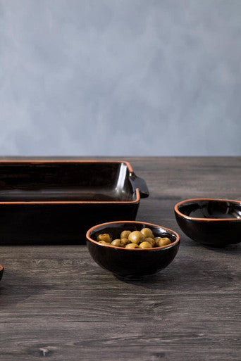 Black Glazed Terracotta Set of 2 Small Bowls | Calisto